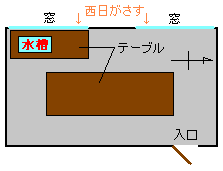 部室内の水槽の位置